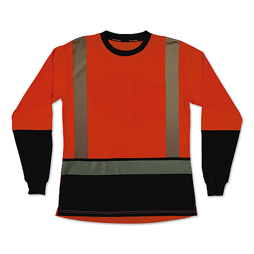ergodyne GloWear 8278BK Class 2 Women's Performance Hi-Vis Long Sleeve T-Shirt with Black Bottom, X-Small, Orange (22341)