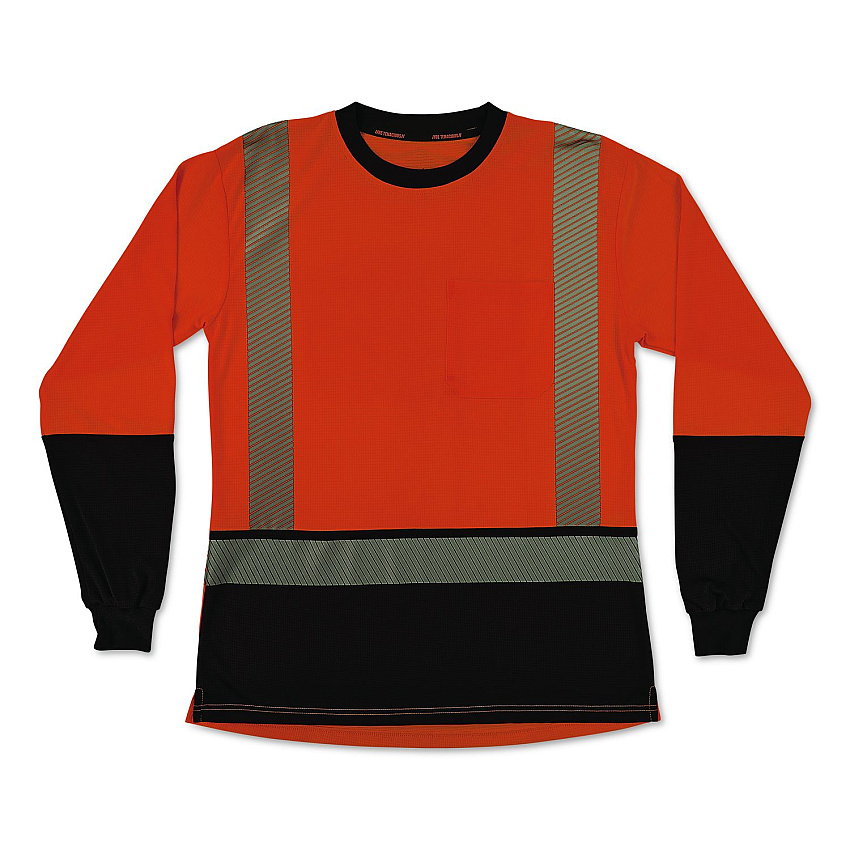 ergodyne GloWear 8278BK Class 2 Women's Performance Hi-Vis Long Sleeve T-Shirt with Black Bottom, X-Small, Orange (22341)