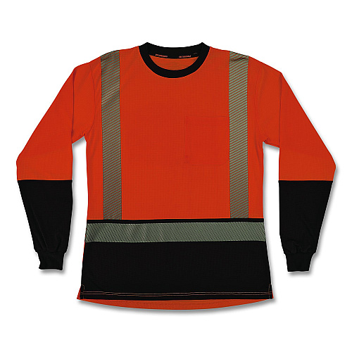 ergodyne GloWear 8278BK Class 2 Women's Performance Hi-Vis Long Sleeve T-Shirt with Black Bottom, Medium, Orange (22343)