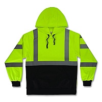ergodyne GloWear 8311BK Class 3 Essential Hi-Vis Hooded Sweatshirt with Black Bottom, Medium, Lime (22873)