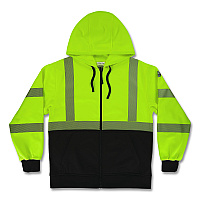 ergodyne GloWear 8318BK Class 3 Performance Hi-Vis Hooded Zip-Up Sweatshirt with Black Bottom, Medium, Lime (23063)