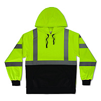ergodyne GloWear 8311BK Class 3 Essential Hi-Vis Hooded Sweatshirt with Black Bottom, Large, Lime (22874)