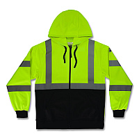 ergodyne GloWear 8312BK Class 3 Essential Hi-Vis Hooded Zip-Up Sweatshirt with Black Bottom, Large, Lime (22934)