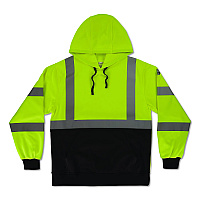 ergodyne GloWear 8311BK Class 3 Essential Hi-Vis Hooded Sweatshirt with Black Bottom, X-Large, Lime (22875)