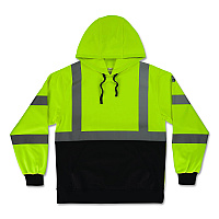 ergodyne GloWear 8311BK Class 3 Essential Hi-Vis Hooded Sweatshirt with Black Bottom, 5X-Large, Lime (22879)