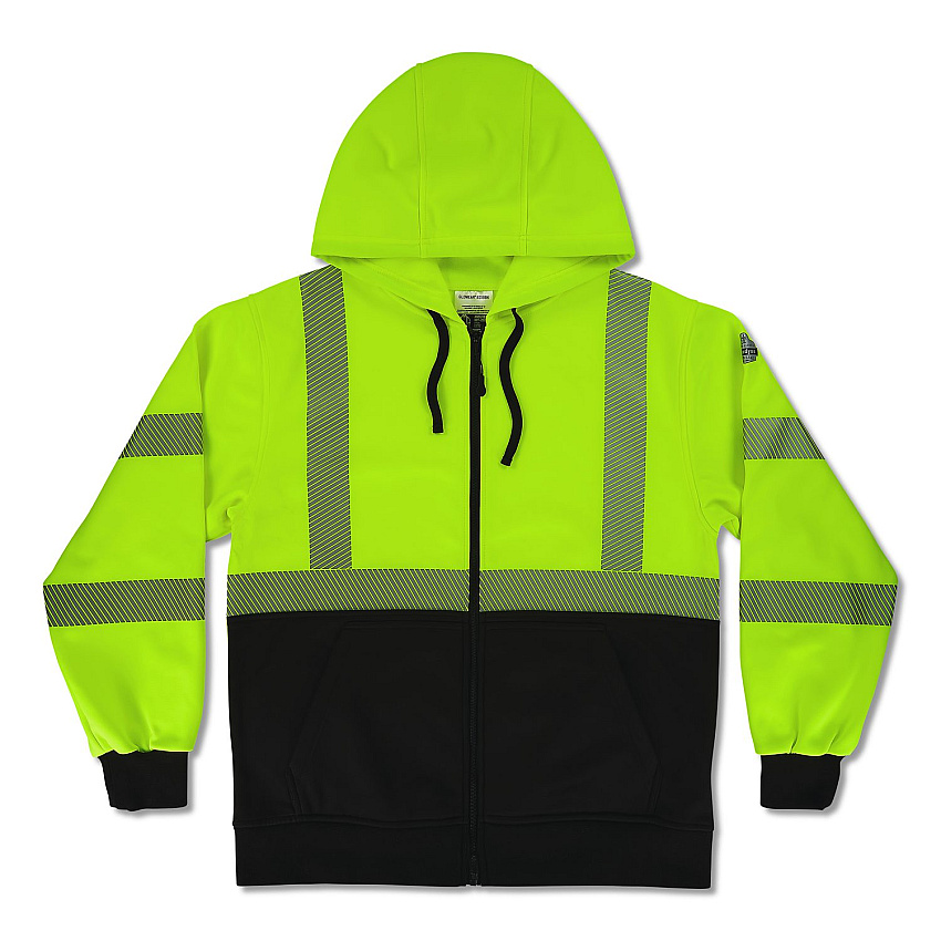 ergodyne GloWear 8318BK Class 3 Performance Hi-Vis Hooded Zip-Up Sweatshirt with Black Bottom, 5X-Large, Lime (23069)