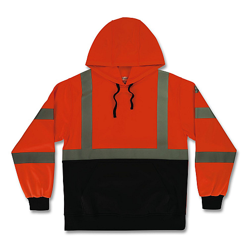 ergodyne GloWear 8311BK Class 3 Essential Hi-Vis Hooded Sweatshirt with Black Bottom, Medium, Orange (22883)