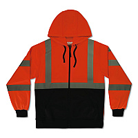 ergodyne GloWear 8312BK Class 3 Essential Hi-Vis Hooded Zip-Up Sweatshirt with Black Bottom, Medium, Orange (22943)