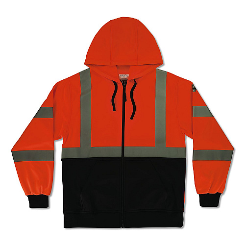 ergodyne GloWear 8312BK Class 3 Essential Hi-Vis Hooded Zip-Up Sweatshirt with Black Bottom, Medium, Orange (22943)