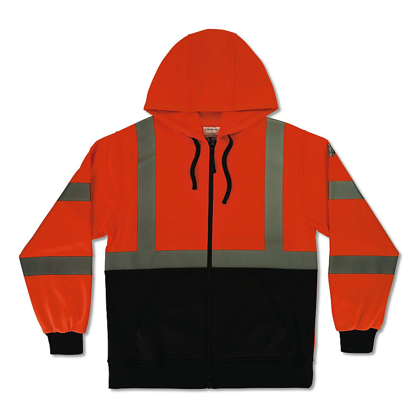 ergodyne GloWear 8312BK Class 3 Essential Hi-Vis Hooded Zip-Up Sweatshirt with Black Bottom, Medium, Orange (22943)