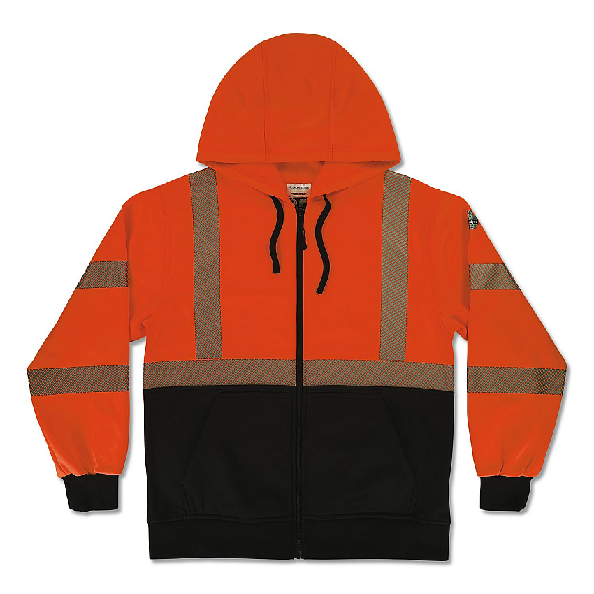 ergodyne GloWear 8318BK Class 3 Performance Hi-Vis Hooded Zip-Up Sweatshirt with Black Bottom, Large, Orange (23074)