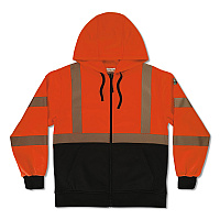 ergodyne GloWear 8318BK Class 3 Performance Hi-Vis Hooded Zip-Up Sweatshirt with Black Bottom, X-Large, Orange (23075)