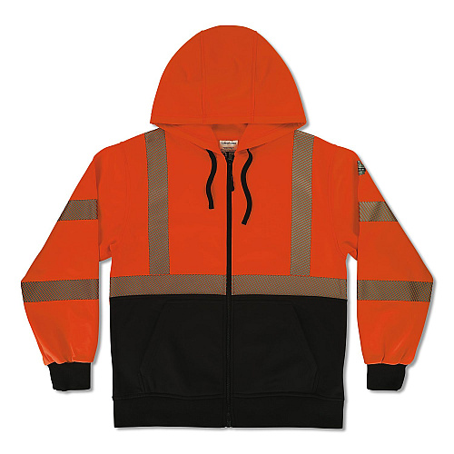 ergodyne GloWear 8318BK Class 3 Performance Hi-Vis Hooded Zip-Up Sweatshirt with Black Bottom, X-Large, Orange (23075)