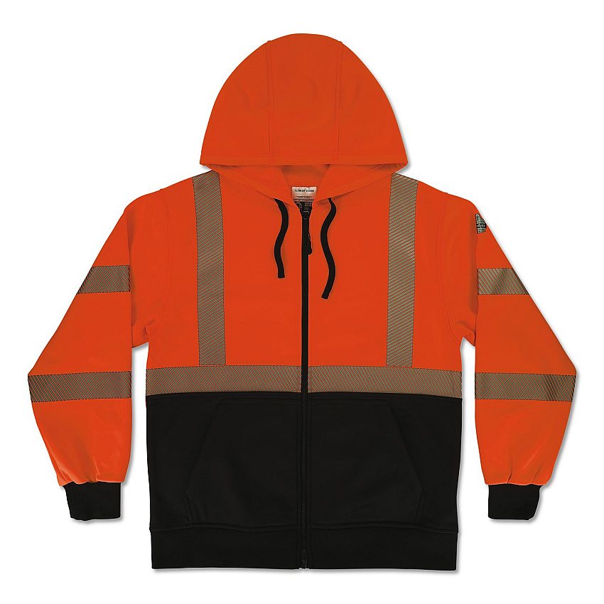 ergodyne GloWear 8318BK Class 3 Performance Hi-Vis Hooded Zip-Up Sweatshirt with Black Bottom, 3X-Large, Orange (23077)