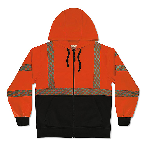 ergodyne GloWear 8318BK Class 3 Performance Hi-Vis Hooded Zip-Up Sweatshirt with Black Bottom, 4X-Large, Orange (23078)