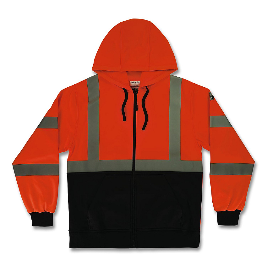 ergodyne GloWear 8312BK Class 3 Essential Hi-Vis Hooded Zip-Up Sweatshirt with Black Bottom, 5X-Large, Orange (22949)