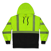 ergodyne GloWear 8317BK Class 3 Performance Hi-Vis Hooded Sweatshirt with Black Bottom, X-Large, Lime (22975)