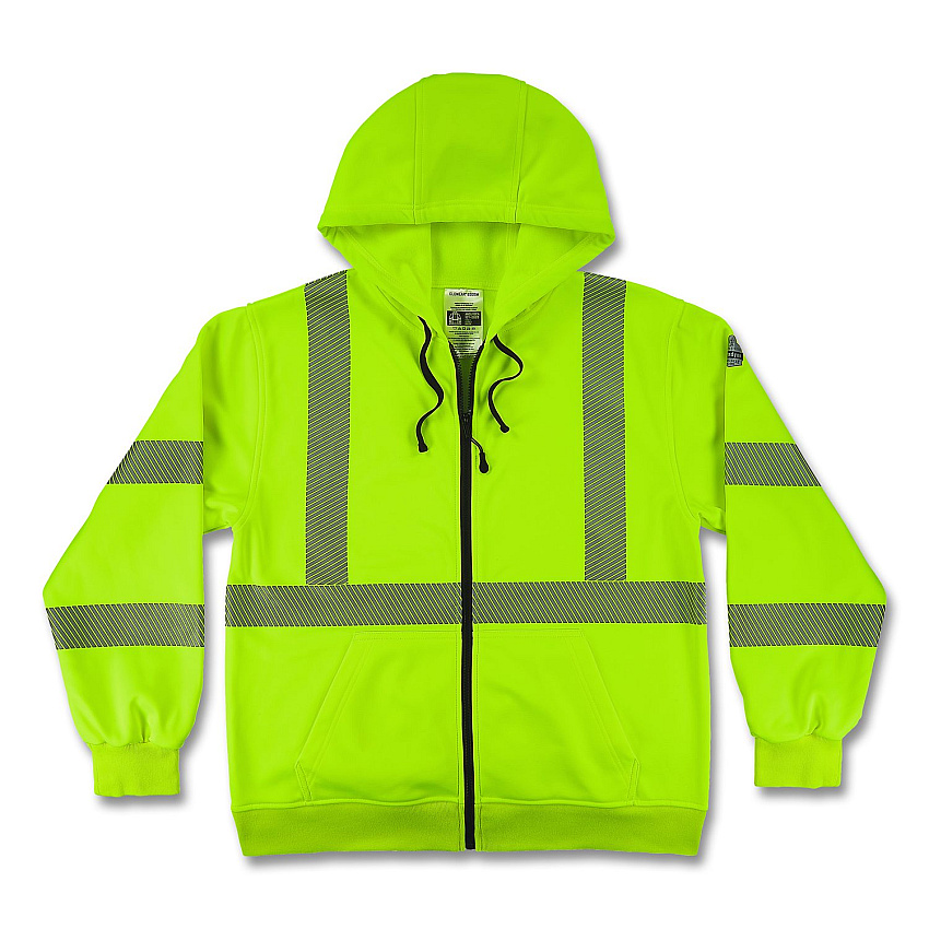 ergodyne GloWear 8305W Class 3 Women's Performance Hi-Vis Hooded Zip-Up Sweatshirt, X-Large, Lime (22895)