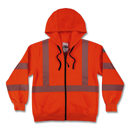 ergodyne GloWear 8305W Class 3 Women's Performance Hi-Vis Hooded Zip-Up Sweatshirt, Small, Orange (22902)