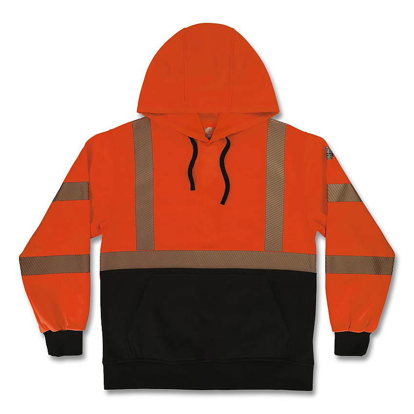 ergodyne GloWear 8317BK Class 3 Performance Hi-Vis Hooded Sweatshirt with Black Bottom, X-Large, Orange (22985)