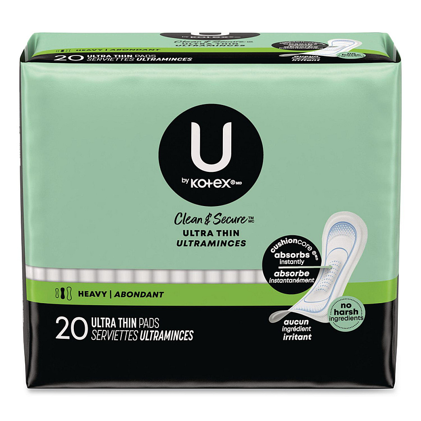 U by Kotex Security Ultra Thin Feminine Pads, Heavy Absorbency, 20/Pack, 8 Packs/Carton (53088CT)