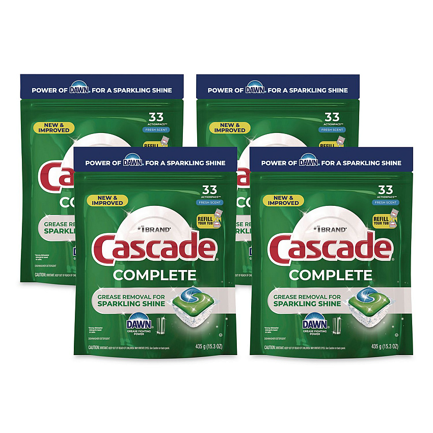 Cascade Complete ActionPacs, Fresh Scent, 17.6 oz Bag, 33 Pacs/Bag, 4 Bags/Carton (21697)