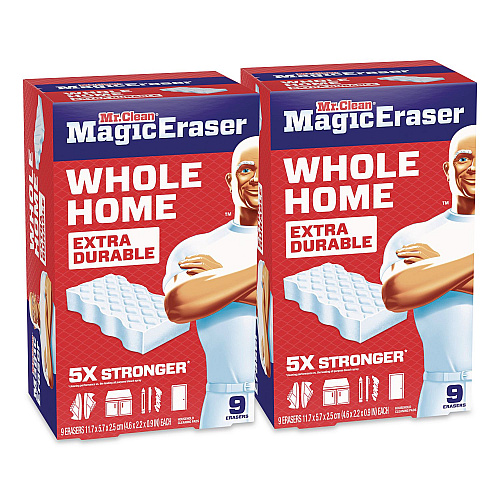 Mr. Clean Magic Eraser, 4.6 x 0.9, 2.2" Thick, White, 9/Box, 2 Boxes/Carton (22880CT)