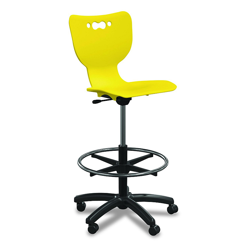MooreCo Hierarchy Five-Star Stool, Supports Up to 250 lbs, 24.48" to 33.23" Seat Height, Yellow Seat, Black Base (53512YEL)