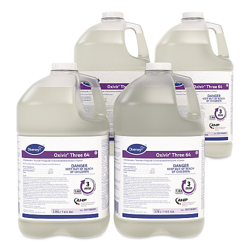 Diversey Oxivir Three 64 Disinfecting Cleaner and Deodorizer, 1 gal Bottle, 4/Carton (101106001)
