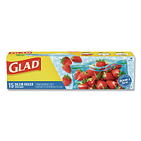 Glad Zipper Food Storage Plastic Bags, Gallon Size, 10.75 x 10.38, Clear, 15 Bags (57034EA)