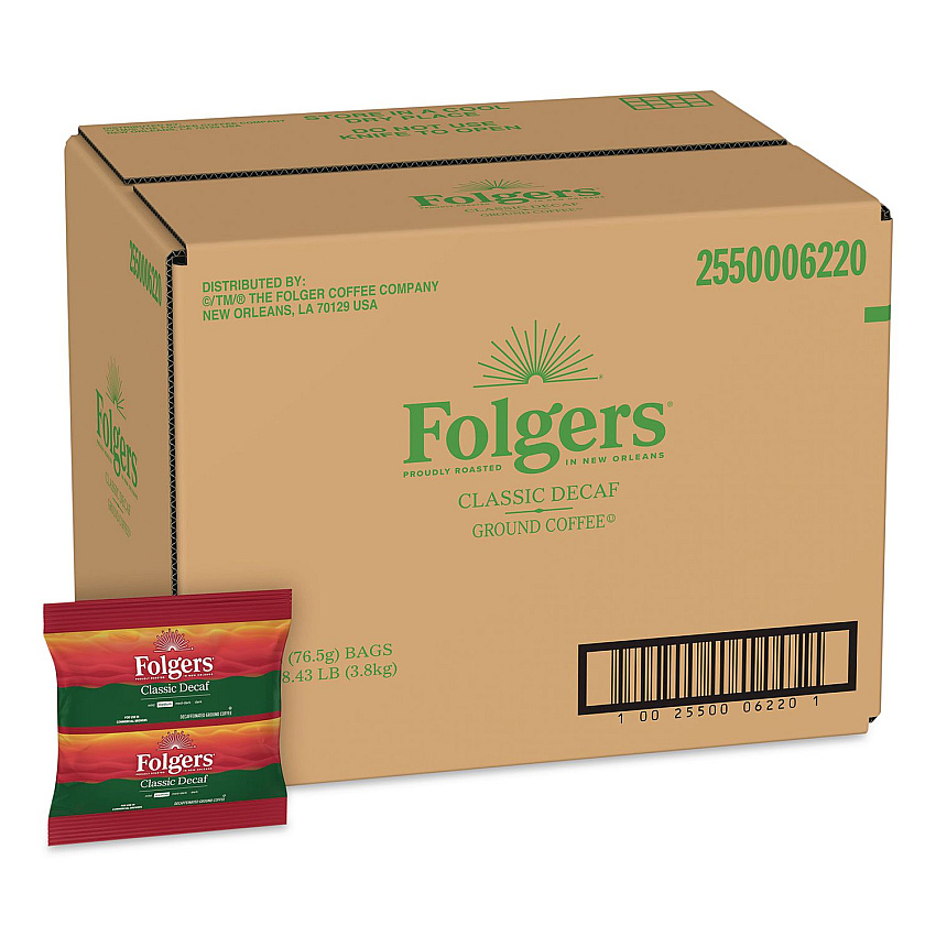 Folgers Classic Decaf Ground Coffee Fraction Pack, 2.7 oz Packet, 50/Carton (PRO44269)