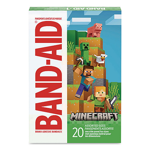 BAND-AID Minecraft Adhesive Bandages, Assorted Sizes, 20 Bandages (1202513)