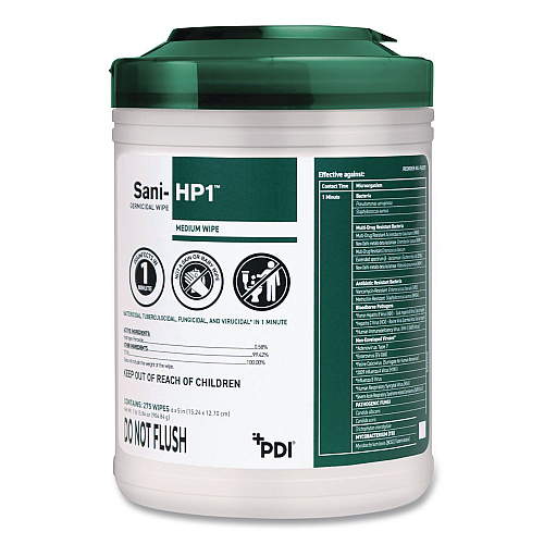 Sani-HP1 Germicidal Wipes, 5 x 6, Unscented, White, 275 Wipes/Canister (P62572)