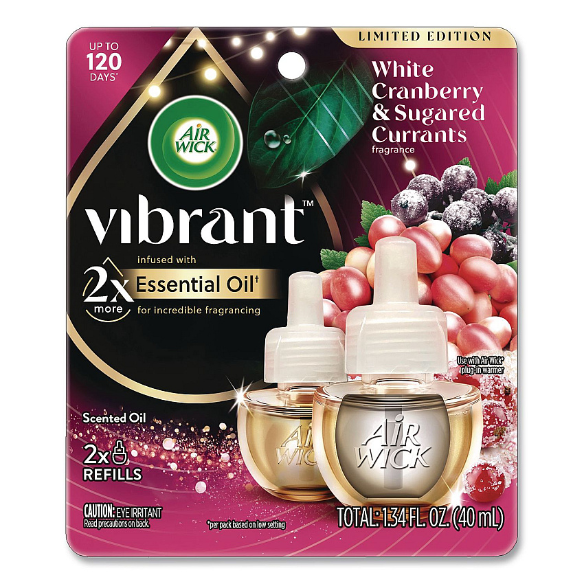 Air Wick Vibrant Scented Oil Warmer Refill, Limited Edition, White Cranberry and Sugared Currants, 0.67 oz, 2/Pack (6233800898)