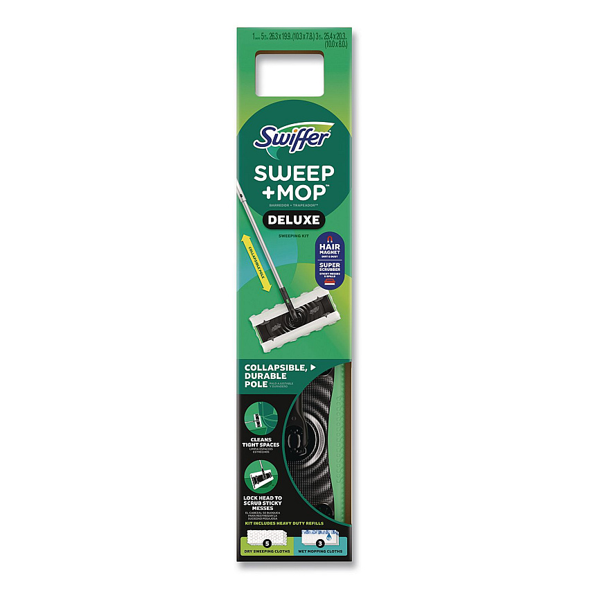 Swiffer Sweep and Mop 2-in-1 Dry + Wet Floor Deluxe Mopping and Sweeping Kit, Silver Handle (16413)