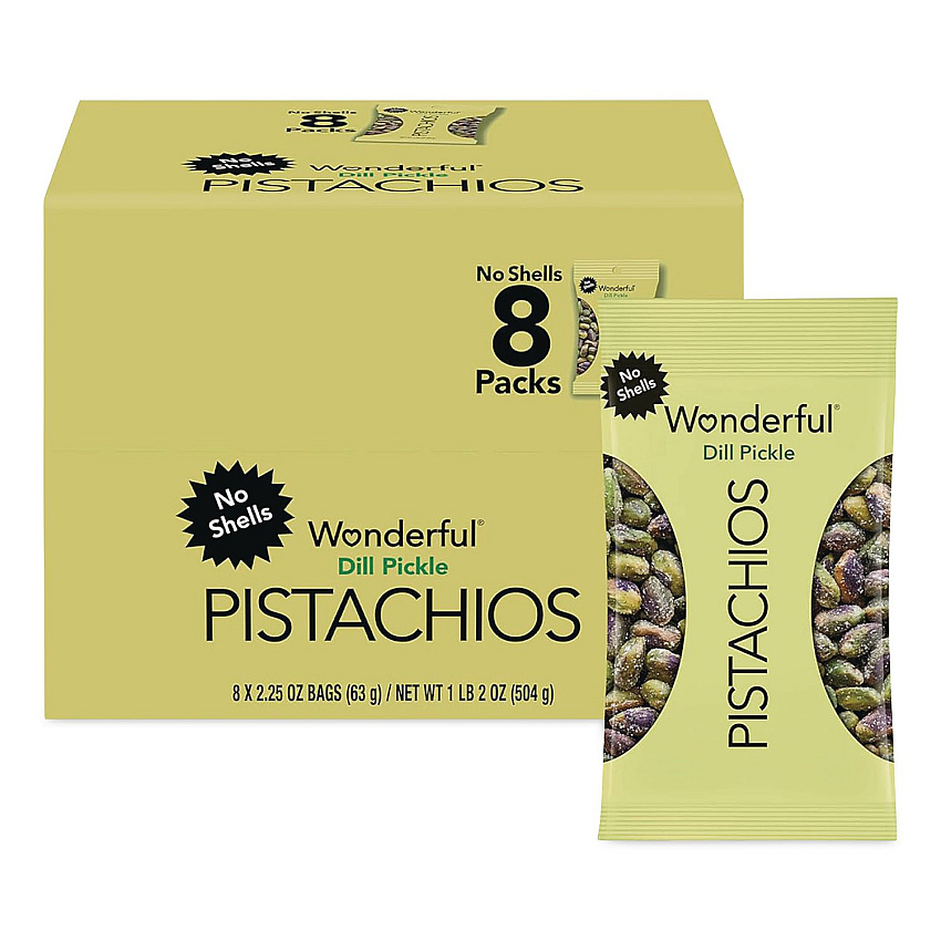 Wonderful Pistachios, Salted Dill Pickle, 2.25 oz Bag, 8/Box (PAR70232)