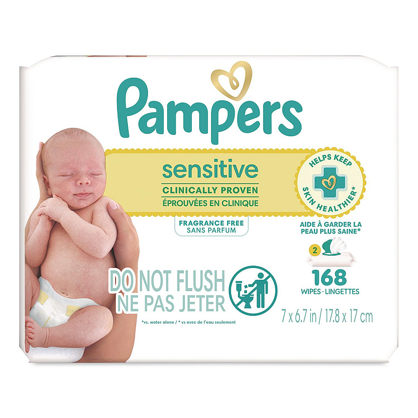 Pampers Sensitive Baby Wipes, 1-Wipe Pop-Top, Fragrance-Free, 84 Wipes/Pack, 2 Packs (870870)