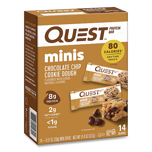 Quest Protein Bar Minis, Chocolate Chip Cookie Dough, 0.81 oz Bar, 14/Box (QUN01270)
