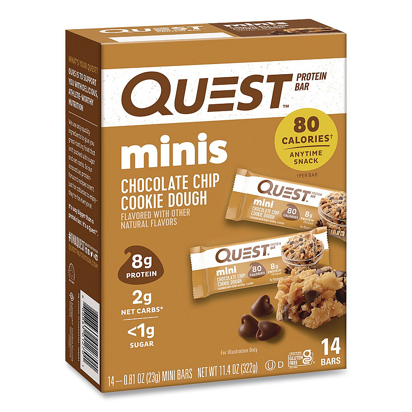 Quest Protein Bar Minis, Chocolate Chip Cookie Dough, 0.81 oz Bar, 14/Box (QUN01270)