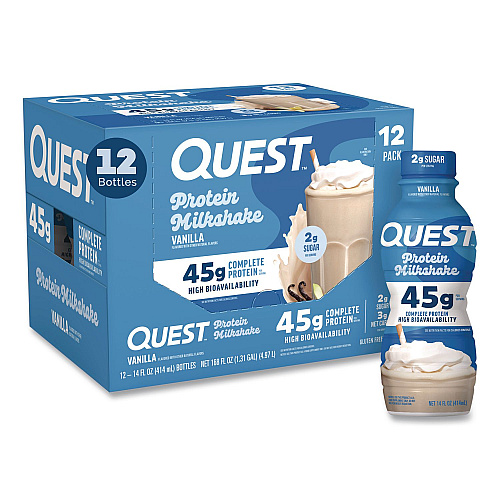 Quest Protein Milkshakes, Vanilla, 14 oz Bottle, 12/Carton (QUN01602)
