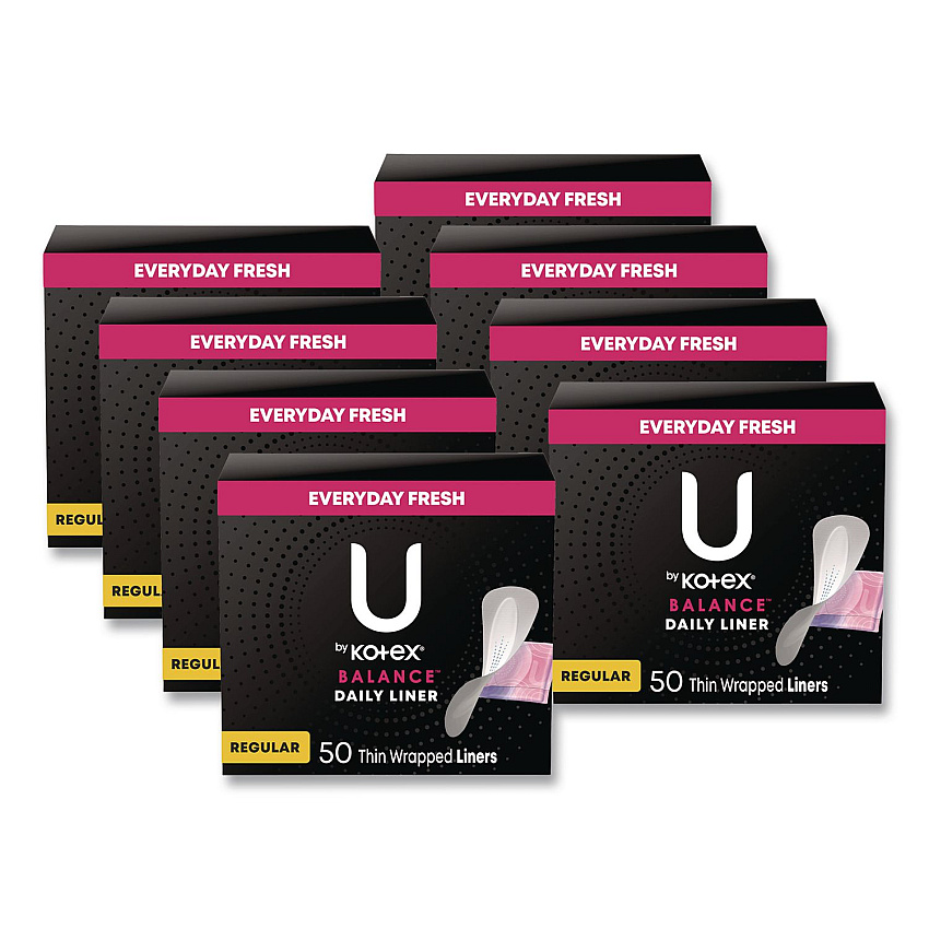 Kotex Balance Daily Wrapped Panty Liners, Light Absorbency, 50/Pack, 8 Packs/Carton (42489)