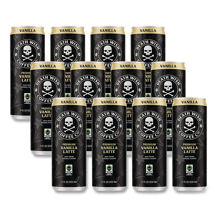Death Wish Coffee Vanilla Latte Cold Brew Coffee, 11 oz Can, 12/Carton (EWC34373)