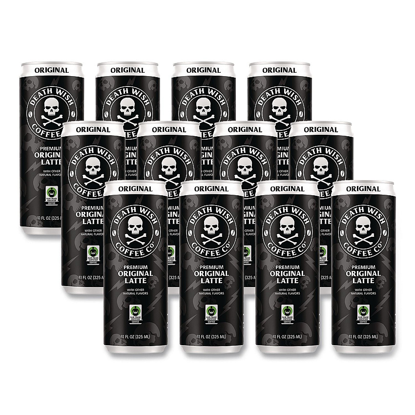 Death Wish Coffee Original Latte Cold Brew Coffee, 11 oz Can, 12/Carton (EWC34446)