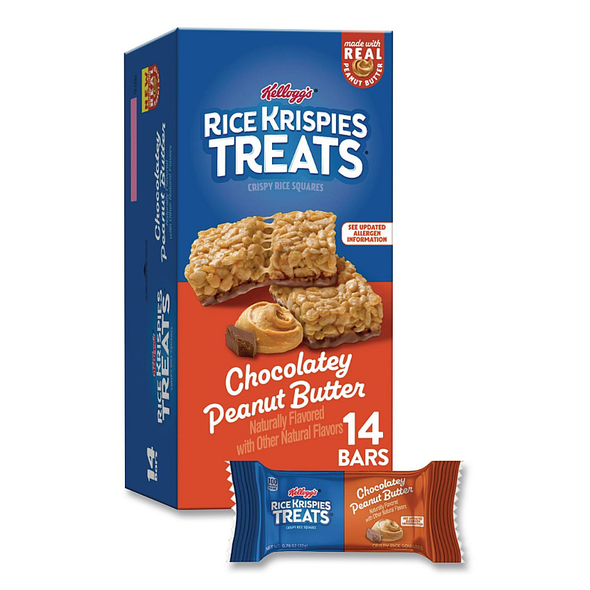 Kellogg's Rice Krispies Treats Crispy Rice Squares, Chocolatey Peanut Butter, 0.78 oz Bar, 14/Box (KEE30684)