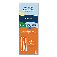 World Centric TPLA Cutlery, Medium Heavyweight, Knife, Plastic, Light Beige, 24/Pack (KNPSR)
