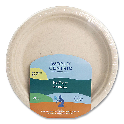 World Centric Fiber Plates, 9" dia, Natural, 20/Pack (PLRTSCU9)
