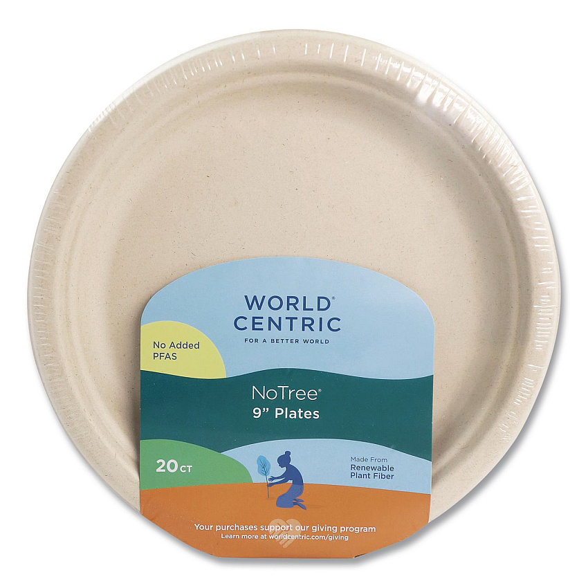World Centric Fiber Plates, 9" dia, Natural, 20/Pack (PLRTSCU9)
