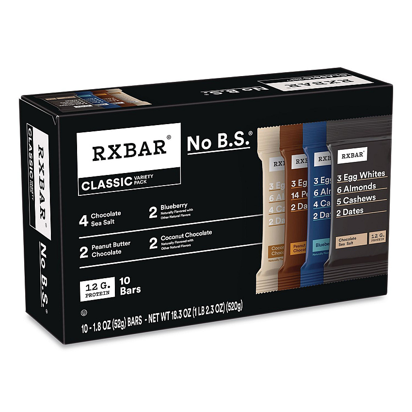 RXBAR Adult Bars Variety Pack, 1.8oz Bar, (4) Chocolate Sea Salt, (2) Blueberry, (2) Coconut Chocolate, (2) Peanut Butter Chocolate (KEE00725)