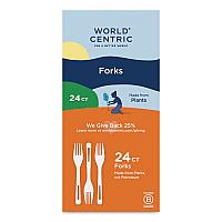 World Centric TPLA Cutlery, Medium Heavyweight, Fork, Plastic, Light Beige, 24/Pack (FOPSR)