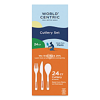 World Centric TPLA Cutlery, Medium Heavyweight, Fork/Knife/Spoon, Plastic, Light Beige, 24/Pack (ASPSR)